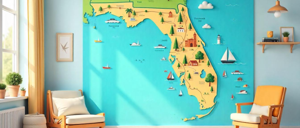 A MAP on the state of Florida and business elements, business, and icons of LLC